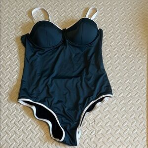 Albion Teal Green One-Piece Swimsuit with White Trim